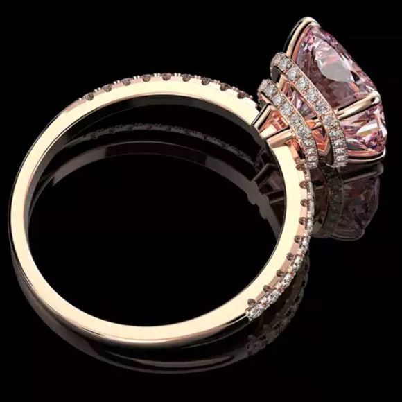 Diamond Under Halo Ring with 5 Carat Cushion Cut‎ Morganite Engagement Ring - Picture 5 of 17